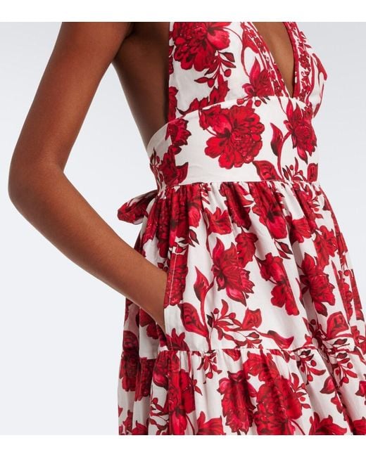 Alexandra Miro Red Clover Floral Cotton And Silk Maxi Dress