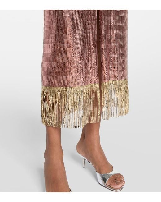 Rabanne Purple Fringed Metallic Midi Dress