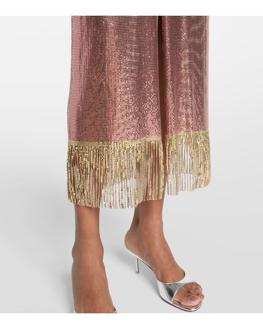 Rabanne Purple Fringed Metallic Midi Dress