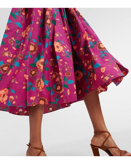 Ulla Johnson Red Vika Balloon-Sleeve Cotton Midi Dress