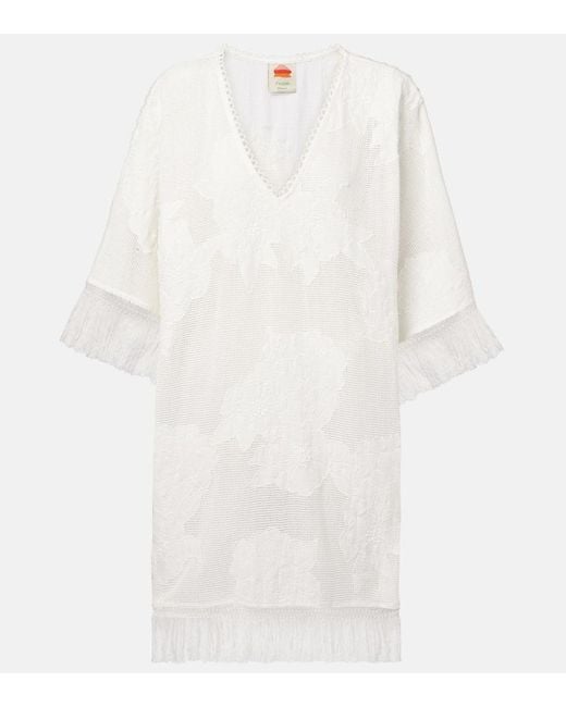 Vestido Corto En Mezcla De Algodon Bordado Farm Rio de color White