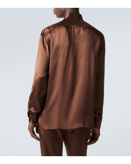Rubinacci Brown Silk Satin Shirt for men