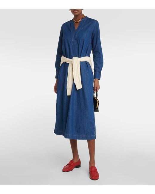 Polo Ralph Lauren Blue V-neck Relaxed-fit Denim Midi Dress