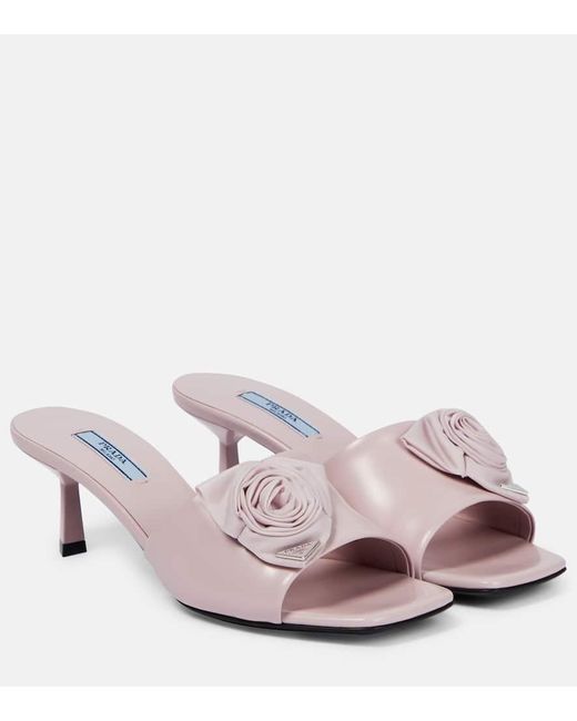 Prada Pink Embellished Leather Mules