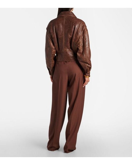 Saint Laurent Brown Double-Breasted Leather Bomber Jacket