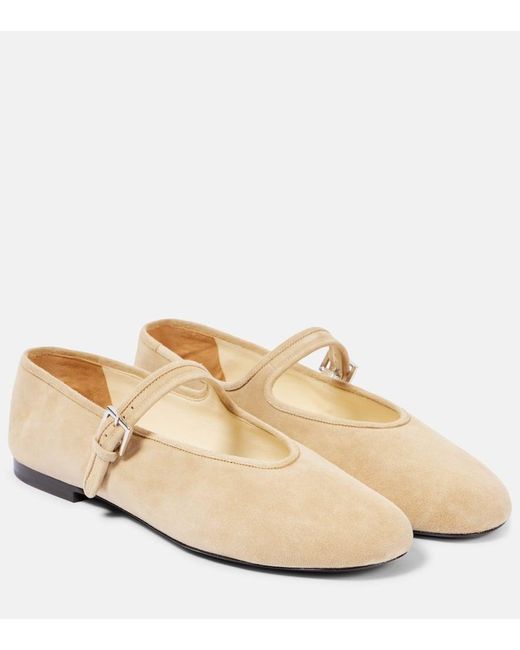 The Row Natural Suede Mary Jane Flats