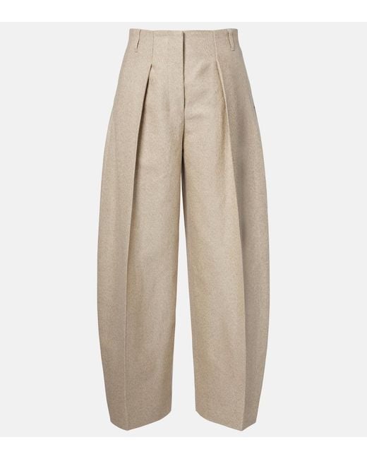 Jacquemus Natural Ovalo Cotton And Linen Barrel-Leg Pants