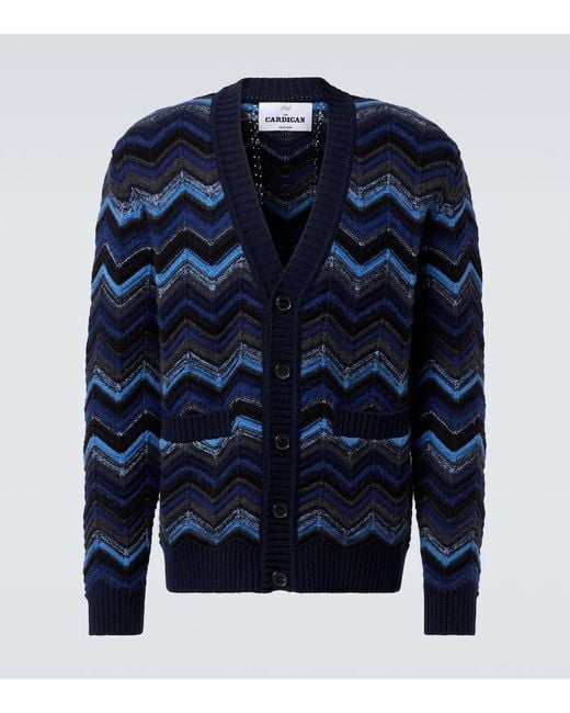 Missoni Blue Zigzag Wool-Blend Cardigan for men