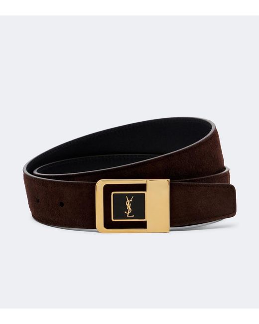 Saint Laurent Black Cassandre Suede Belt