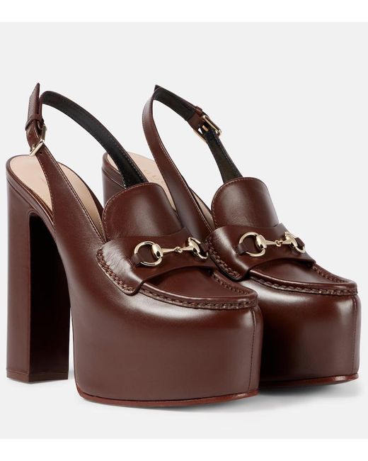 Gucci Brown Leather Platform Slingback Pumps