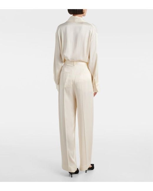 Victoria Beckham White Satin Wide-Leg Pants