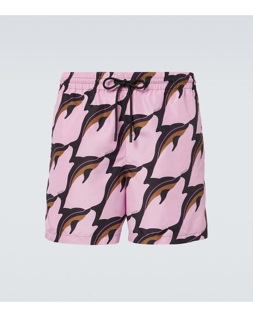 Gucci Pink Printed Poplin Swim Trunks for men
