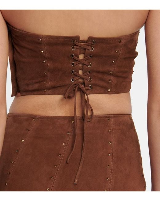 Alessandra Rich Brown Asymmetrical Strapless Suede Top