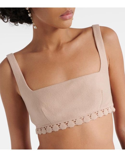 Valentino Natural Scalloped Cotton-Blend Bra Top