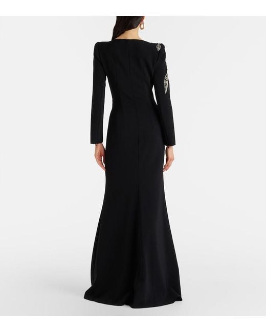 Jenny Packham Black Slipper Orchid Floral-Embellished Maxi Dress