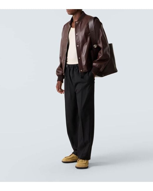 Loewe Black Belted Wool Straight Pants for men