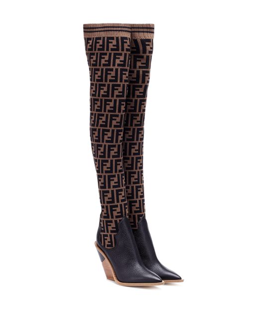 Fendi Black Stretch Knit Over-the-knee Boots