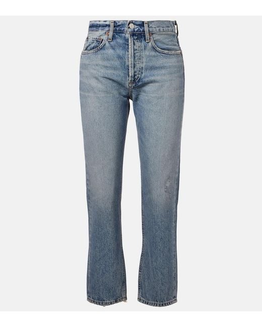 Agolde Blue Parker Mid-Rise Straight Jeans
