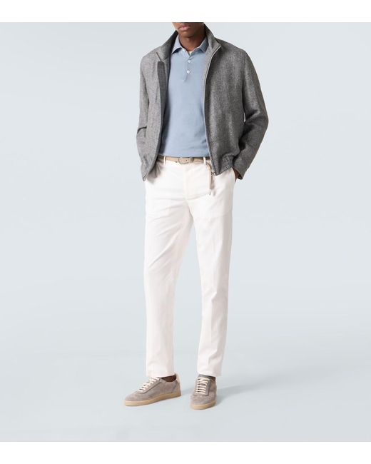 Brunello Cucinelli White Cotton-Blend Slim Pants for men