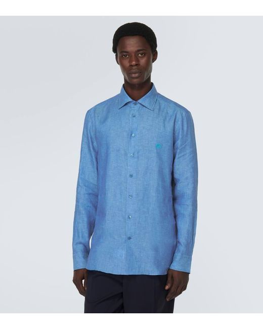 Camisa de lino Etro de hombre de color Blue
