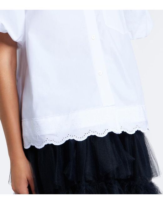 Simone Rocha White Embellished Scalloped Cotton Shirt
