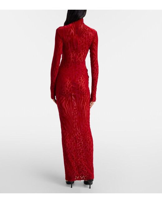 Alex Perry Red Printed Turtleneck Jersey Maxi Dress