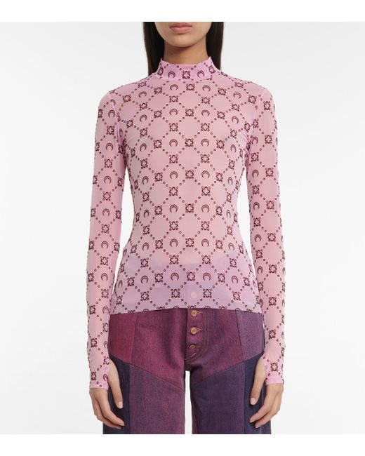 Marine Serre Moonogram Mesh Mockneck Top in Pink | Lyst UK