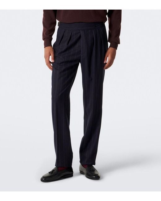 Rubinacci Blue Striped Virgin Wool Straight Pants for men