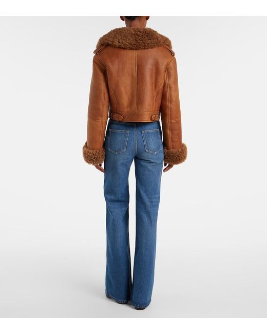 Chloé Brown Cropped Shearling-Trimmed Leather Jacket