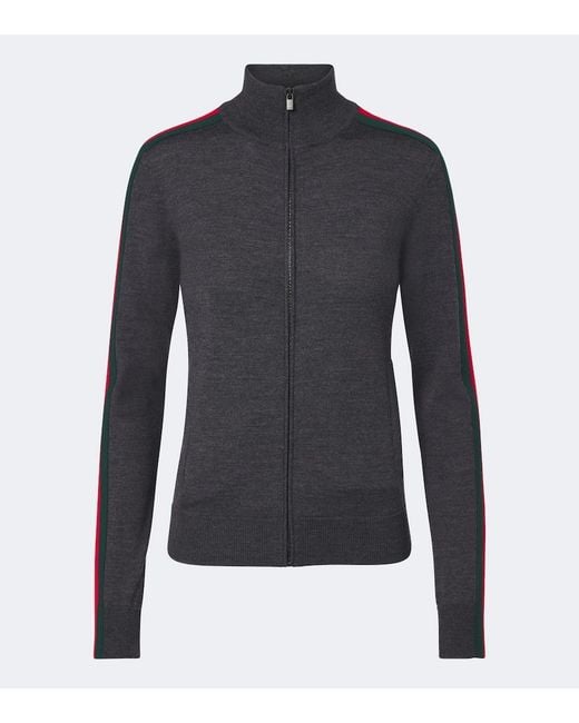 Gucci Blue Web Stripe Wool Zip-Up Cardigan