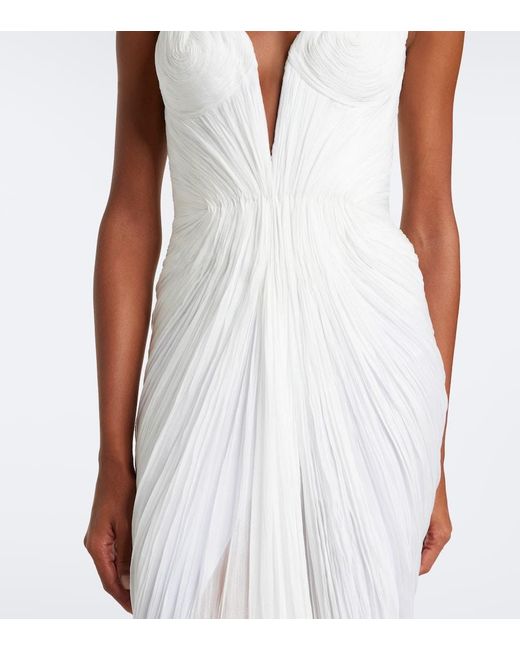 Maria Lucia Hohan White Cecilia Draped Silk Muslin Bustier Gown