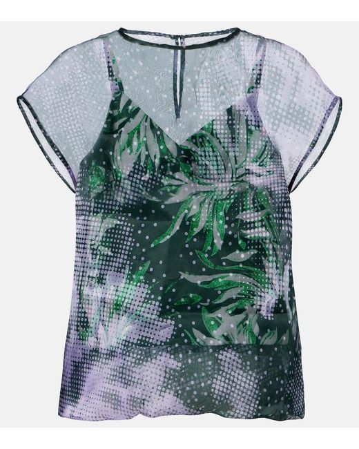 Dries Van Noten Blue Printed Silk Organza Top