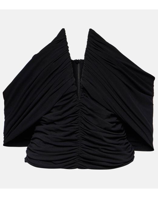 Magda Butrym Black Off-shoulder Cropped Jersey Blouse