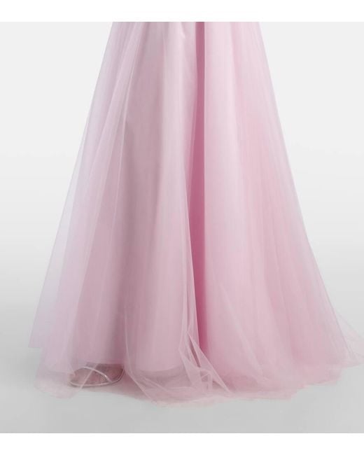 Costarellos Pink Edra Embellished Tulle Bustier Gown