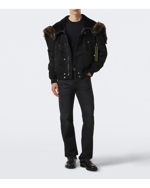 Fendi Black Shearling-Trimmed Technical Blouson Jacket for men