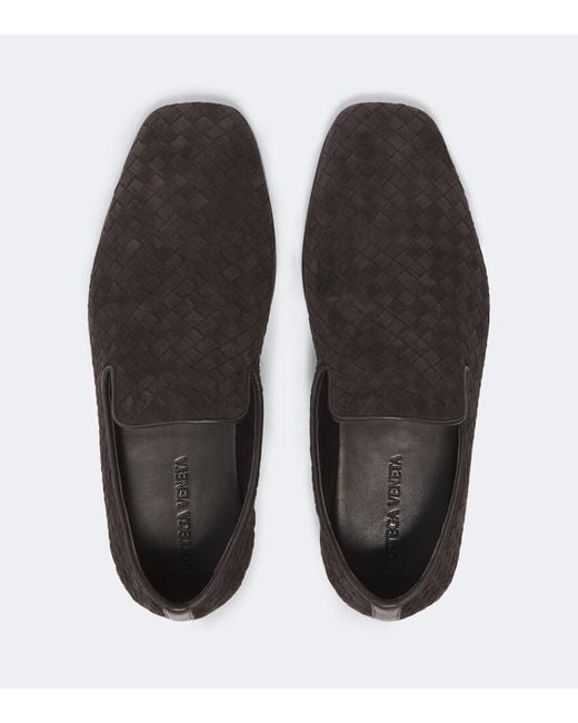 Bottega Veneta Black Palazzo Intrecciato Suede Slip-On Shoes for men