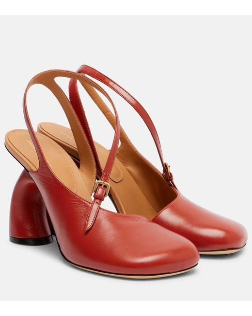 Dries Van Noten Red 95 Leather Slingback Pumps