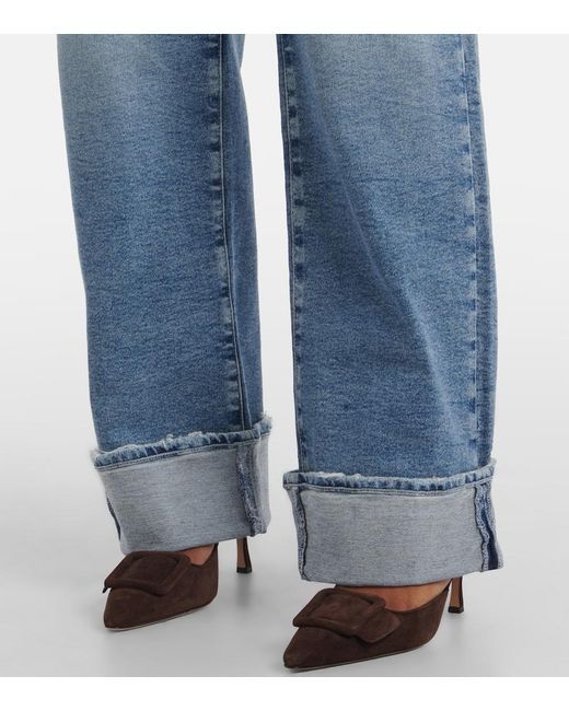 Jeans A Gamba Larga Kora A Vita Alta di AG Jeans in Blue