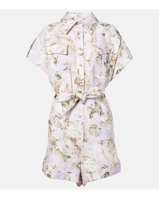 Zimmermann White Acacia Floral Linen Playsuit