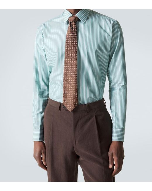 Charvet Blue Striped Cotton Poplin Shirt for men