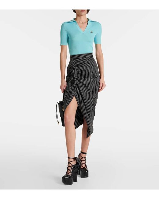 Vivienne Westwood Blue Marina Ribbed-Knit Cotton Polo Shirt