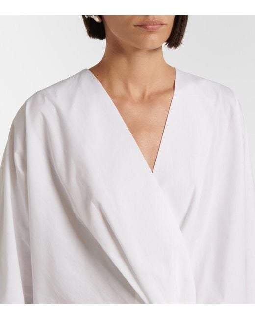 TOVE White Destry Gathered Cotton Poplin Top