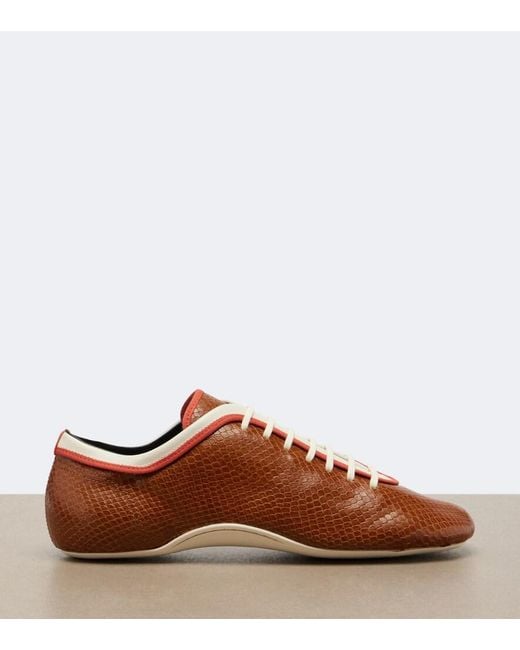 Dries Van Noten Brown Snake-Effect Leather Sneakers