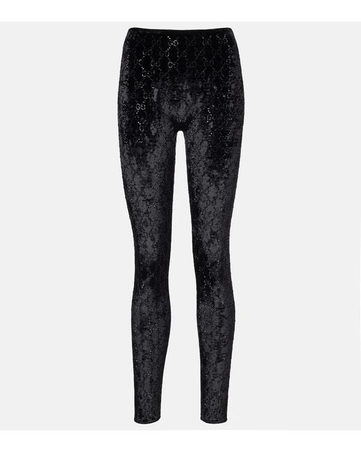Gucci Black Gg Embellished Chenille Leggings
