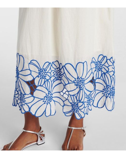 Velvet White Juliette Embroidered Cotton Midi Dress