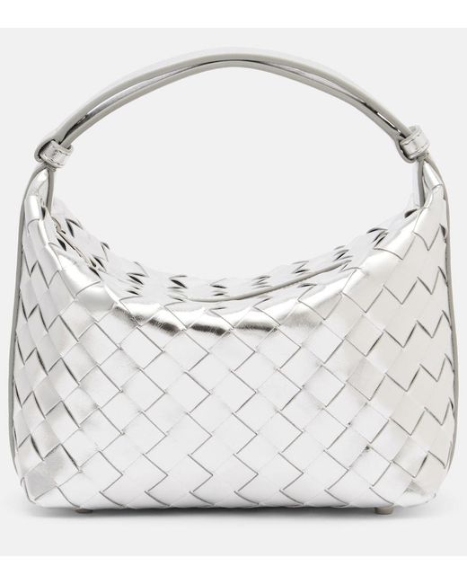 Bottega Veneta White Wallace Intrecciato Leather Shoulder Bag