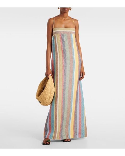 Staud Multicolor Laura Striped Linen Maxi Dress
