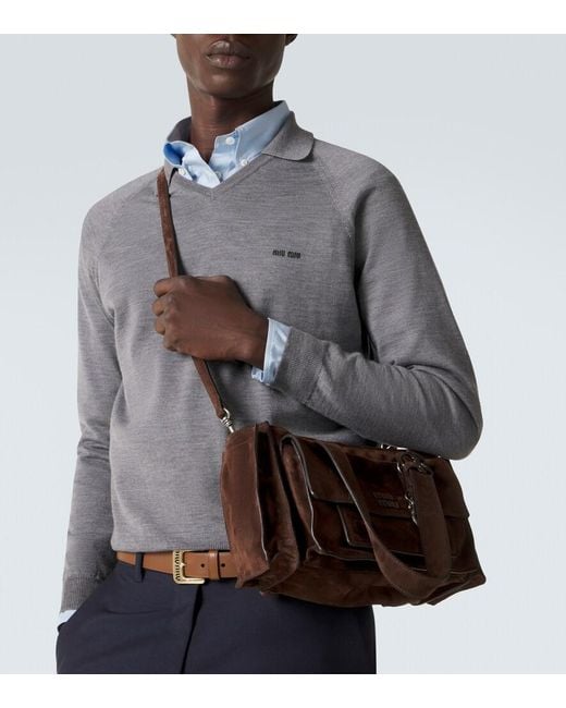 Miu Miu Gray Virgin Wool Polo Sweater for men