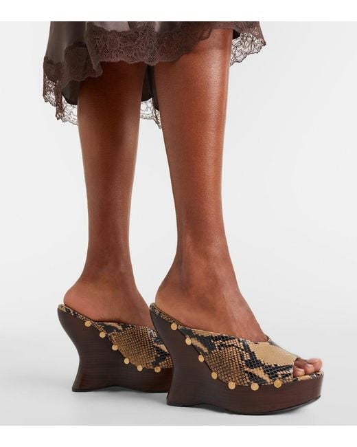 Magda Butrym Brown Snake-Effect Leather Wedge Mules