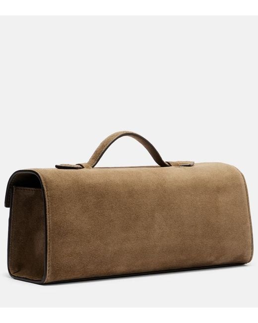 SAVETTE Brown Slim Symmetry Suede Tote Bag